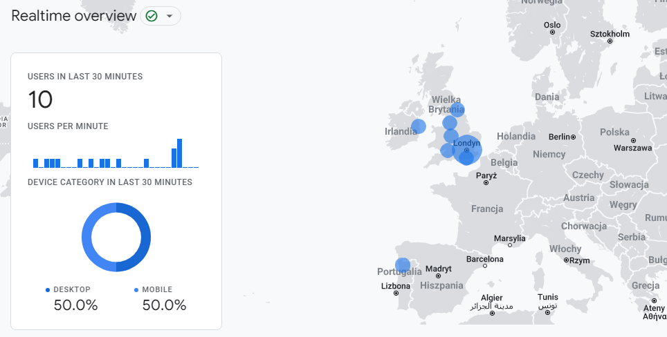 raport ruchu w czasie rzeczywistym - Google Analytics
