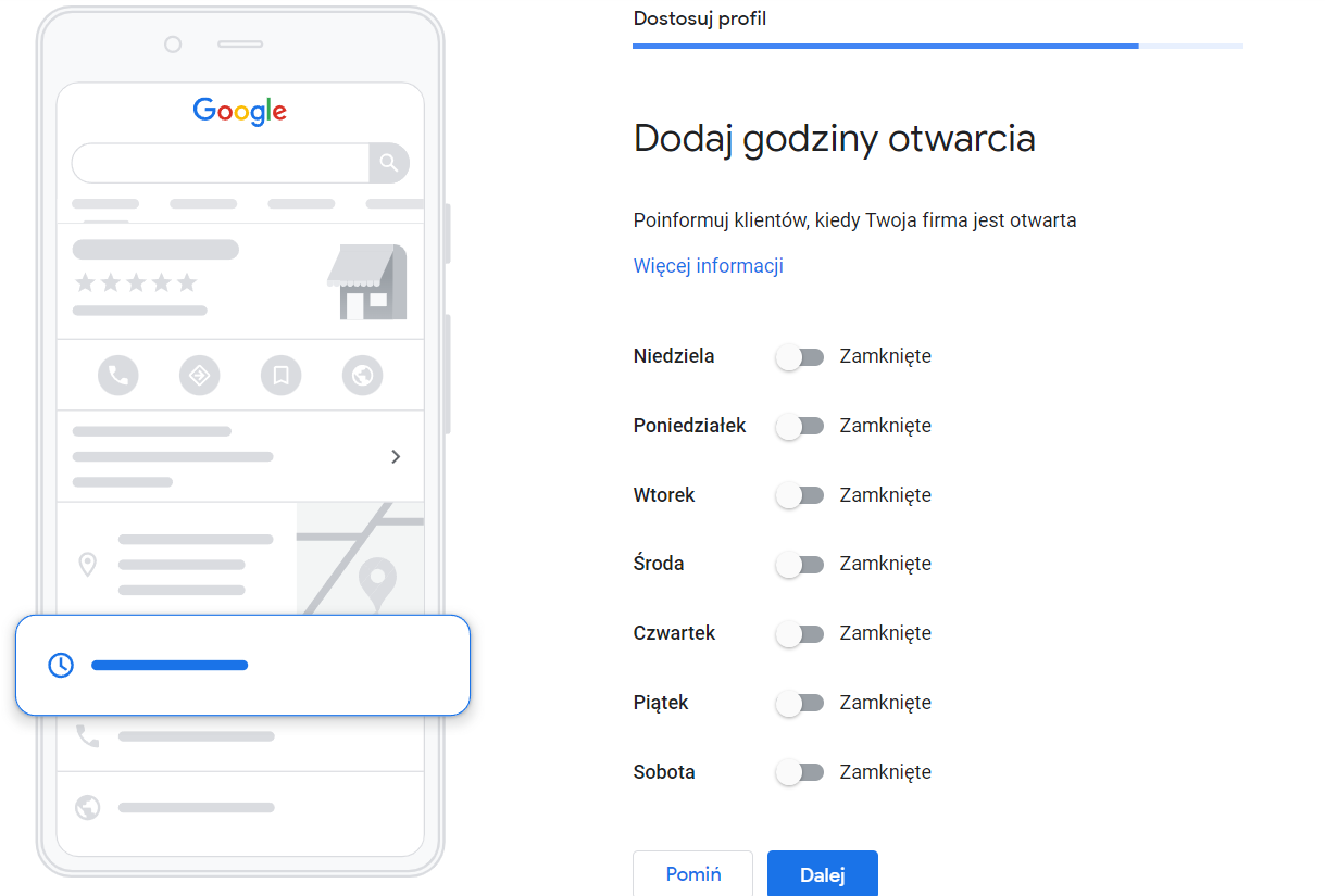 GMF - dodawanie godzin otwarcia