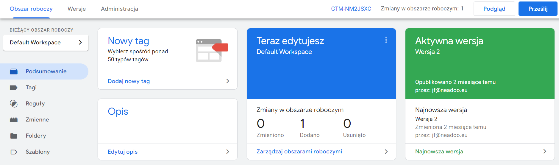 publikowanie zmian w GTM