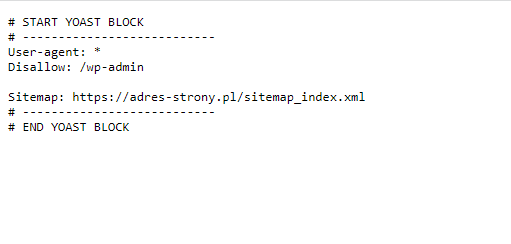 Plik robots txt wygenerowany przez wtyczkę Yoast SEO.