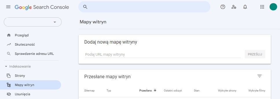 dodanie mapy witryny w GSC