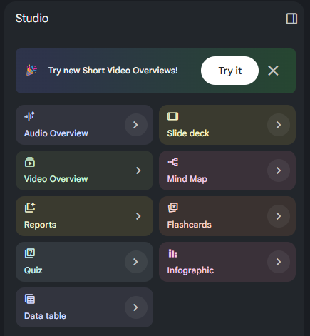 funkcje studio w notebooklm